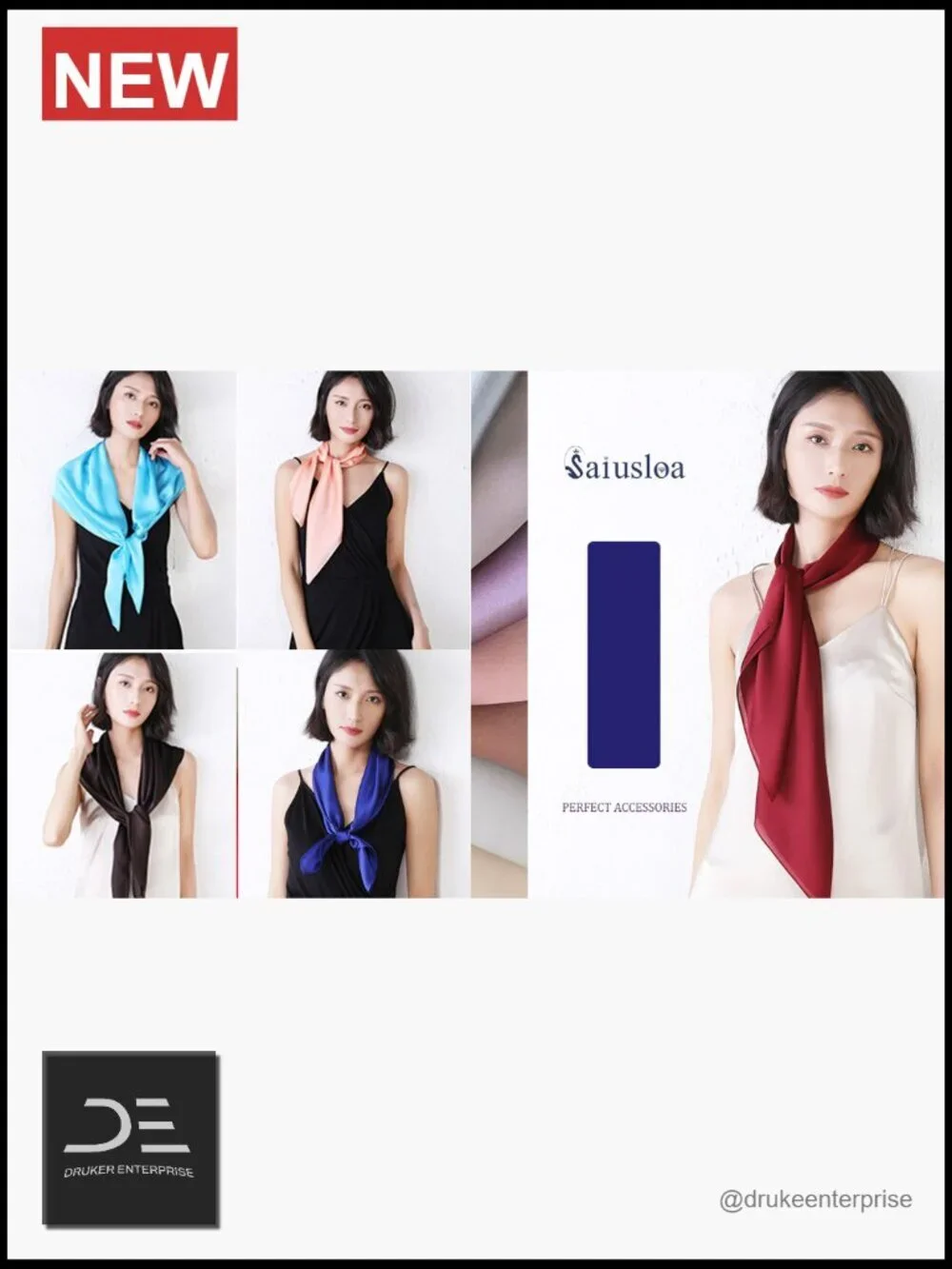 Polyester Satin Square Scarf for Women - 23.6